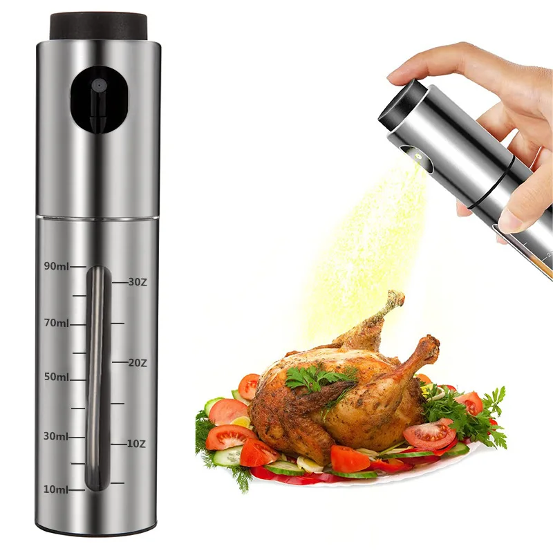 Pressing Typle BBQ Olive Oil Spray Glass Bottle with Scale for Kitchen Dispenser Bottle Squirt Container Oil Injection Pot 100ML