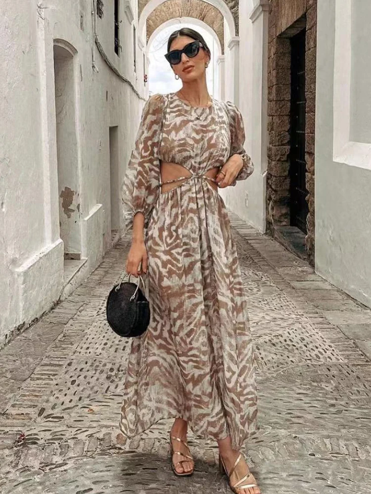 

Платье-Макси женское с открытой талией, открытой спиной и принтом