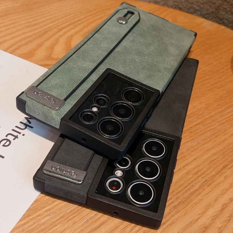 Роскошный замшевый кожаный чехол с ремешком на запястье для Samsung Galaxy S24 Ultra S23 S22