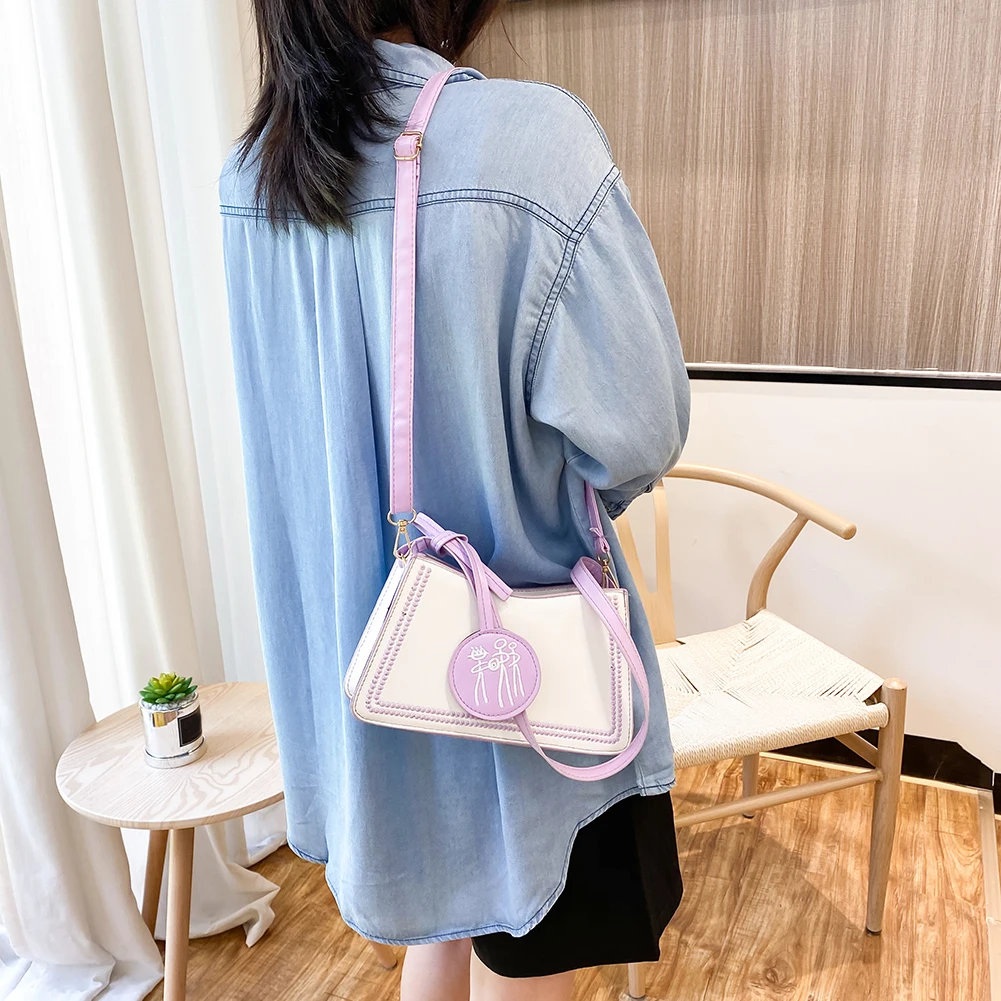 

Leather Women Lattice Pattern Shoulder Handbag Fashion Hit Color Crossbody Bag Youth Ladies Simple Versatile Bag