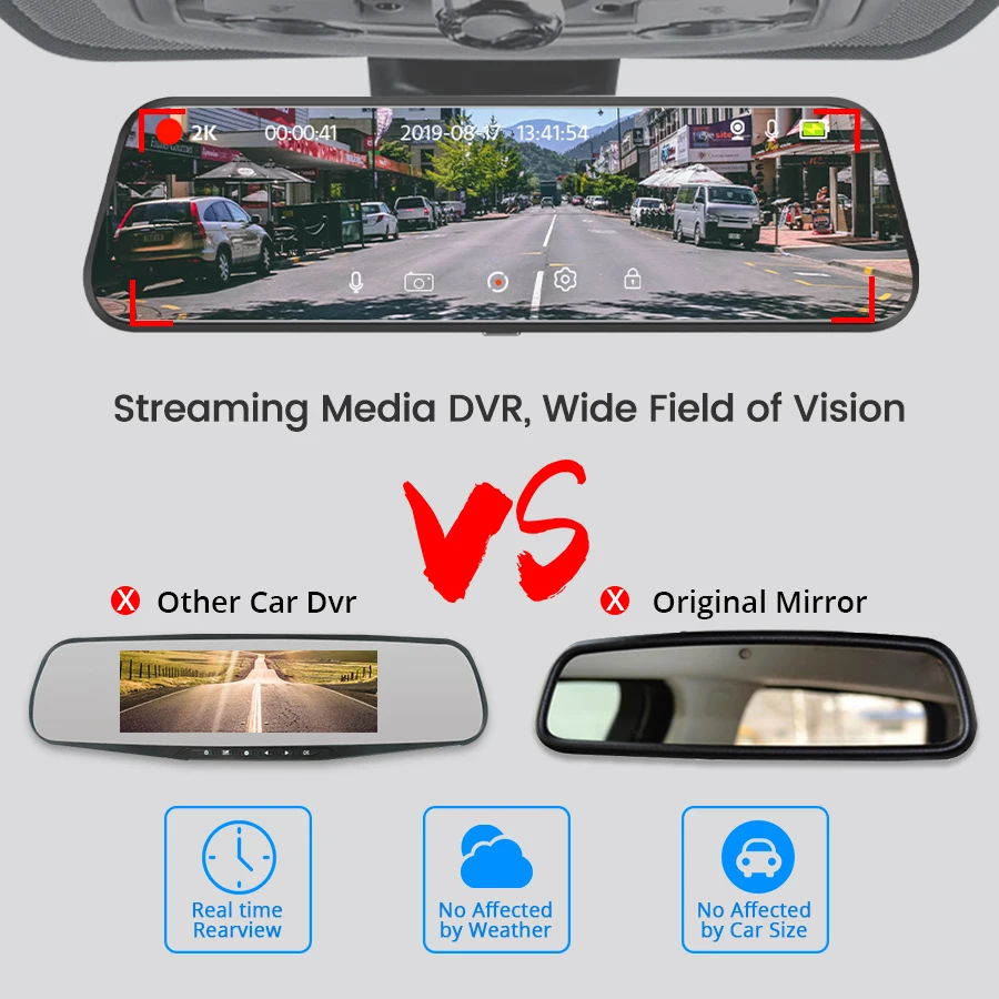$48.95 Mirror Camera for Car Touch Screen Video Recorder Rearview mirror Dash Cam Front and Rear Camera Mirror DVR Black Box