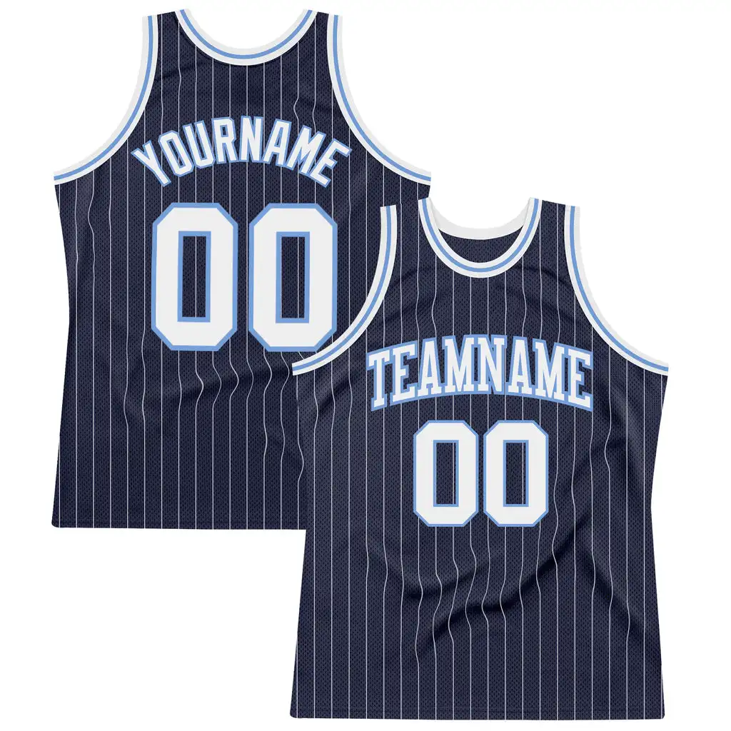 

Custom Navy White Pinstripe White-Light Blue Authentic Reversible Jerseys With Numbers
