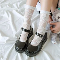 lolita lace socks women transparent thin flower socks female summer long mesh socks leg sweet chiffon socks dress calcetines new
