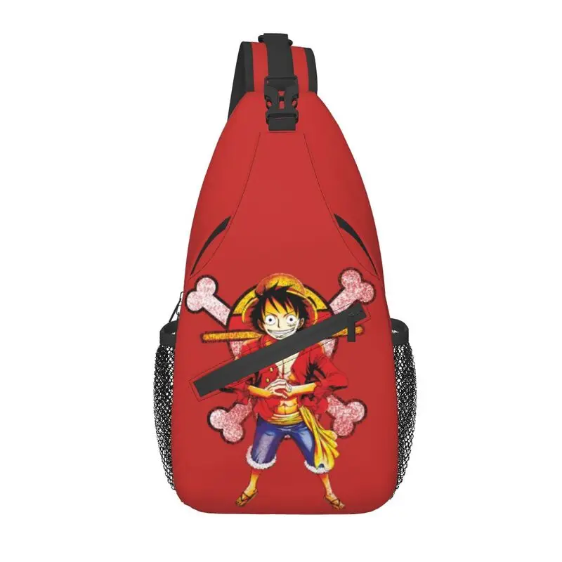 

Fashion Manga One Piece Luffy Skull Sling Crossbody Backpack Men Grunge Straw Hat Pirates Shoulder Chest Bag for Camping Biking