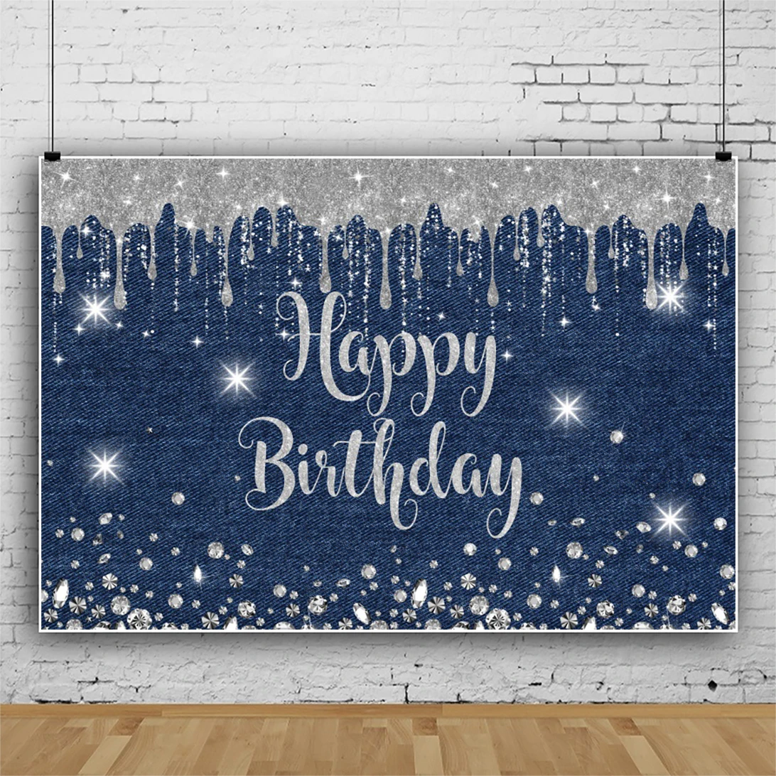

Blue Happy Birthday Backdrop For Photography Birthday Party Background For Women Men Boys Girls Adult Party Photocall Studio