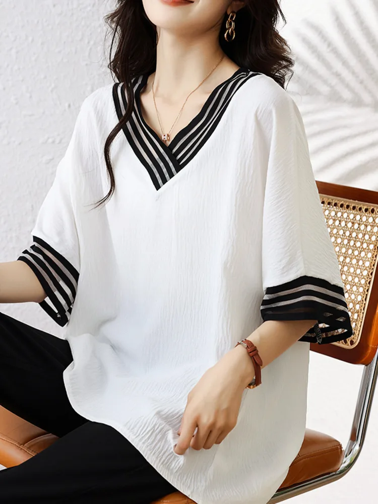 #2874 черно-белая футболка с коротким рукавом женские свободные корейские модные