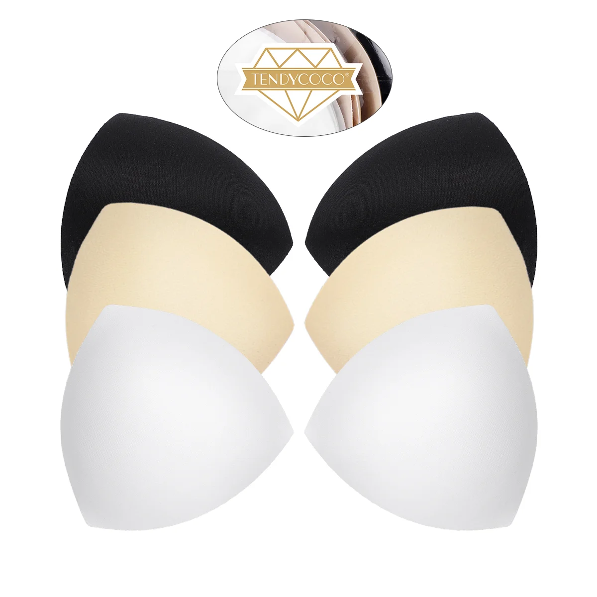 TENDYCOCO 6 Pairs Women Removable Spongy Pad Inserts Pads For Swimwear Sports (White/Black/Skin Color)