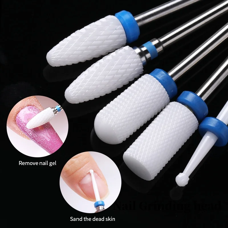 5pcs/set Ceramic Nail Drill Bits Rotate Burr Milling Nail Cutter Bits Electric Drill Machine For Manicure Pedicure Tools