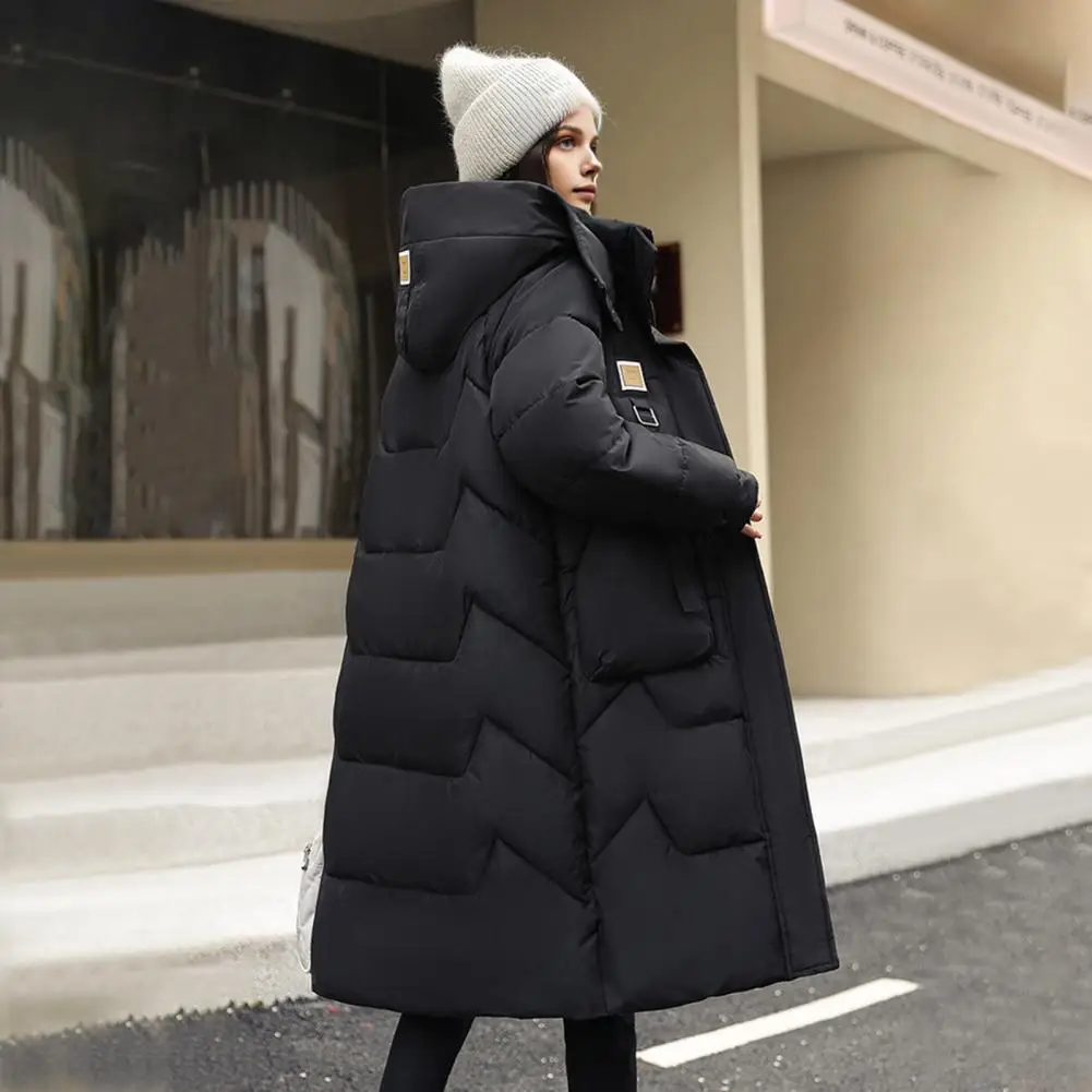 Женское пальто средней длины ветрозащитное зимнее пуховое с капюшоном