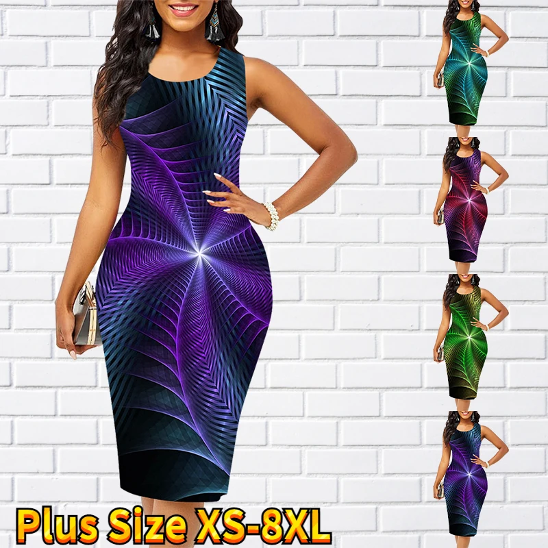 

Ladies Summer Abstract Print Dress Round Neck Sleeveless Fashion Dress Sexy High-end Elegant Knee-Length Dress New Trend Casual