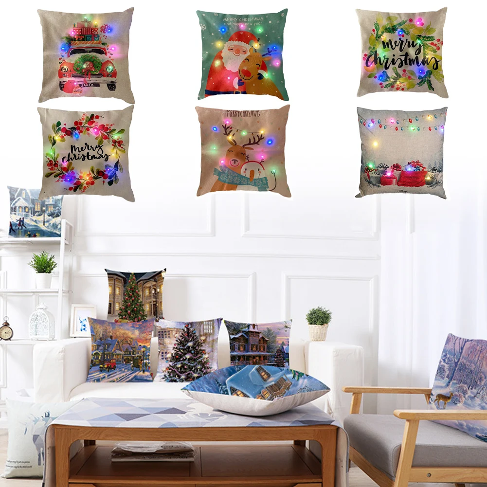 

45cmLED Christmas Pillowcase Santa Claus Luminous Cushion Home Decor Christmas Decoration New Year'S Eve Decor(Without Battery)