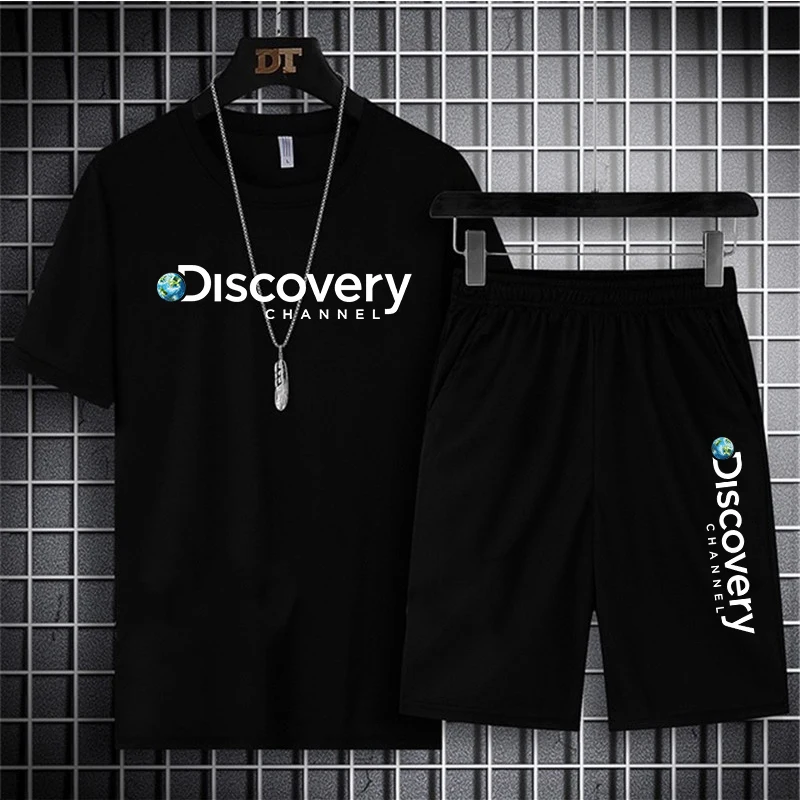 

Summer Discovery Men's Two Piece Set Linen Fabric Casual T-Shirt and Shorts Set Mens Sports Suit Fashion Short Sleeve Tracksuit