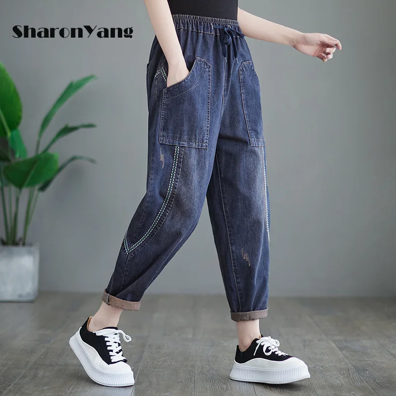 

Woman Jeans Spring Summer Baggy Mom Jeans High Waist Vintage Large Size Women Jeans Denim Trousers