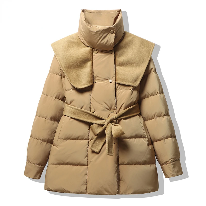 

2022 Women Winter Fashion Stand Collar Down Jackets Female Solid Color Warm Outerwear Ladies Loose White Duck Down Coats K17