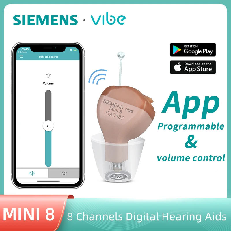 

Siemens Vibe OTC Hearing Aids For Deafness 8 Channel Nano Shell Advanced Invisible Hearing Aid App Programmable Ear Care Aid