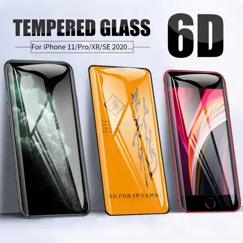 6D полное клеевое Покрытие Закаленное стекло для iPhone 11 12 13 14 Pro XS Max X XR Защита экрана для iPhone SE 2020 8 7 6 6s Plus стекло