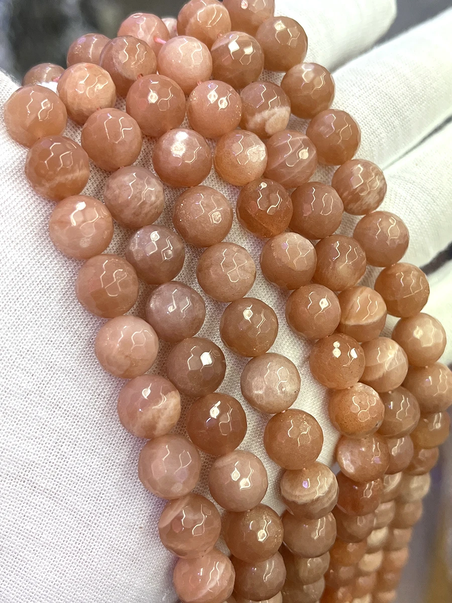 10mm Natural Gem Stone Orange Moonlight Beads For Jewelry Making Faceted Round Spacer Beads Diy Bracelets Accessories 15‘’