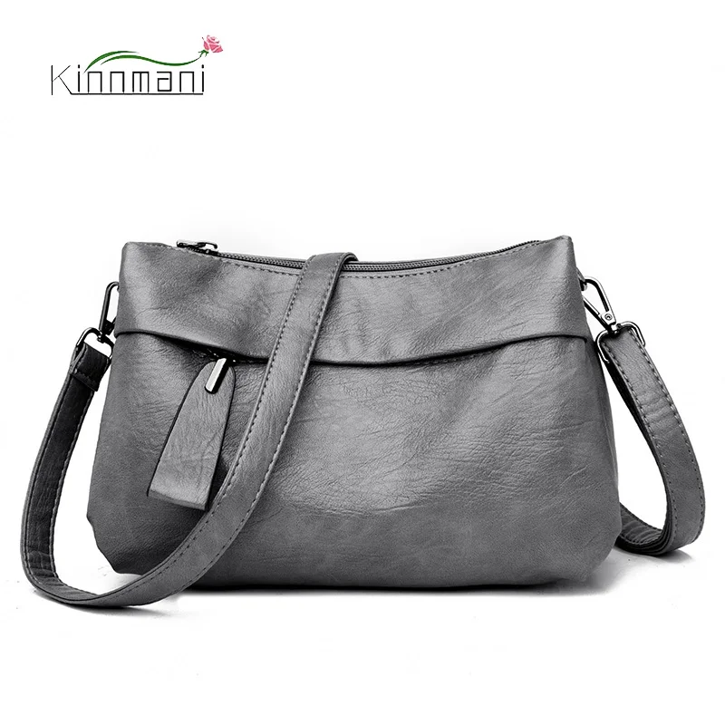 

Three-layer Large-capacity Women's Shoulder Bags Solid Color Simple Soft Leather Ladies Messenger Bags Light Retro Small Bags