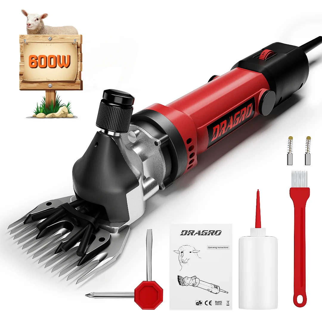 Dragro Electric Sheep Hair Clippers 600W Professional Heavy Duty Shearing Machine Farm Thick Coat Animals Livestock Grooming Kit