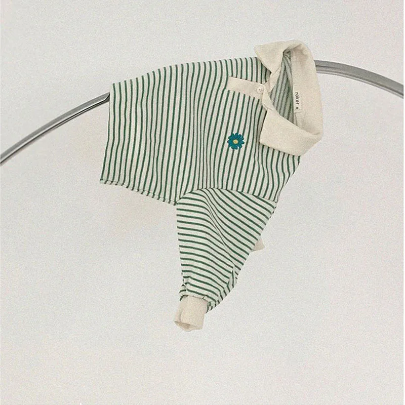 2022 Autumn New Baby Long Sleeve T Shirts Children Striped Polo Shirts Lapel Boys Girls Flower Sweatshirts Casual Infant Tops