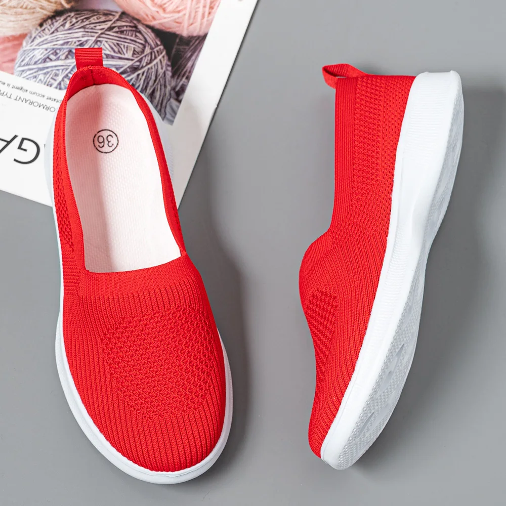 

2022 Summer Women Shoes Knitting Sock Women's Sneakers Slip On Shoes Lightweight Flat Women's sports shoes Plus Size Loafers