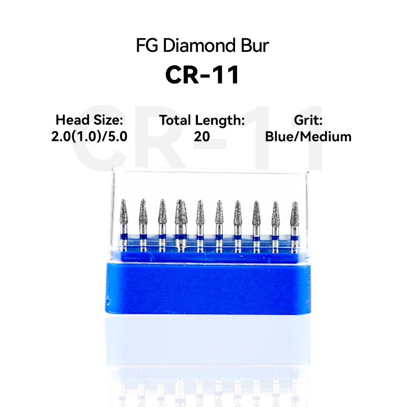 

10pcs Dental Clinic Products CR-11 196-020M Diamond Bur FG High Speed 2.0（1.0）/5.0 20.0 Blue Medium Intra-oral Tools Material
