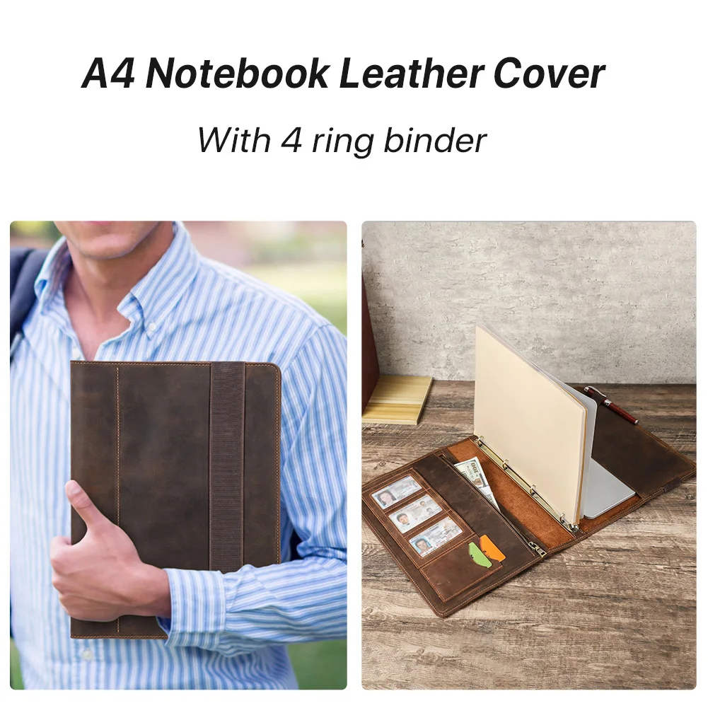 Роскошное деловое портфель в ретро стиле A4 с 4 кольцевыми бумажными папками для