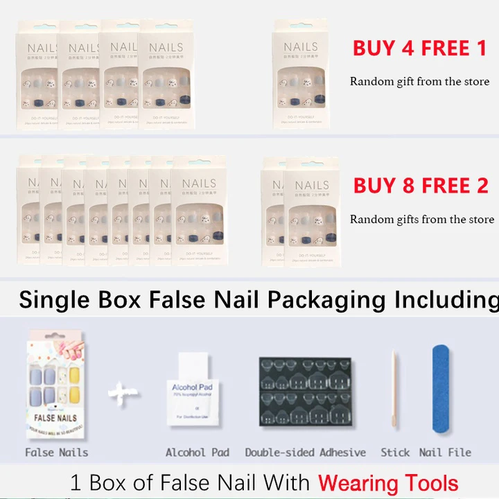 24pcs/box Press On False Nails Cute Nail Art Wearable Fake Nails Heart Tips With Glue and Sticker With Wearing Tools As Gift images - 6
