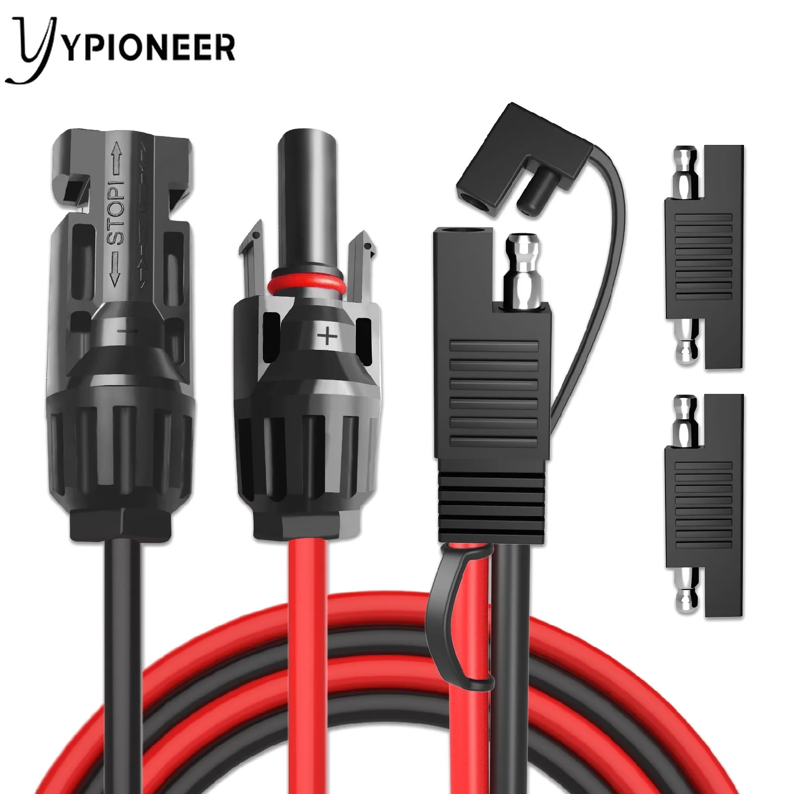 YPioneer T10070 Solar Panel Connectors to SAE Adapter Cable 10AWG Extension Wire with 2PCS SAE to SAE Polarity Reverse Adapters