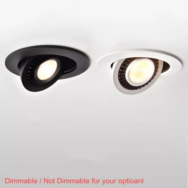 

Dimmable 5W 7W 10W 15W 18W LED Ceiling Recessed Downlight White/Black 360° Rotatable LED Ceiling Down light AC 85V-265V + Driver