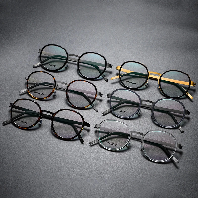 9752 круглые очки без винта для мужчин и женщин титановая оправа очков мужские
