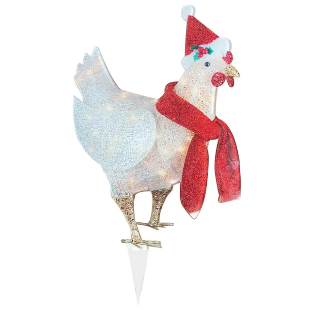 Chicken Christmas Ornaments LED Light Rooster Animal Garden Stakes Acrylic Xmas Atmosphere Holiday Decoration for Festival Party 4
