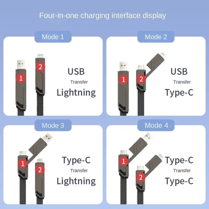 4-in-1 60W Fast Charging & Data Sync] Flat Braided Anti-Tangle Charger Cord with Velcro images - 6
