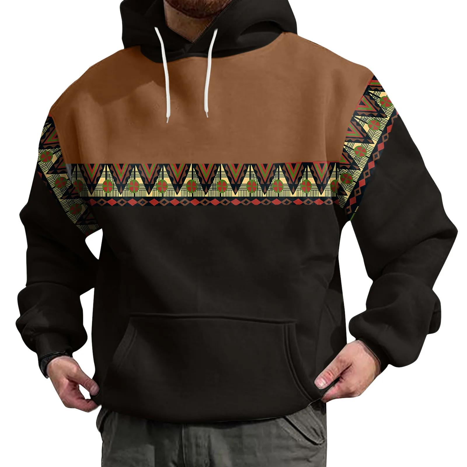 

Men Winter Autumn Casual O Neck Long Sleeve 3D Printed Hooded Sweatshirt Top Blouse Funnel Neck Sweatshirts for Men