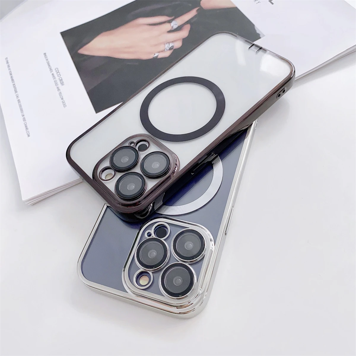 

For Magsafe Plating Case For iPhone 13 12 14 Pro Max 14Plus Magnetic Wireless Charging With Dust plug Transparent Soft TPU Cover