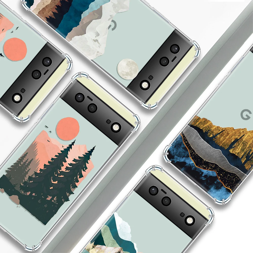 

Cartoon Sunset Forest Transparent Phone Case For Google Pixel 7a 6a 7Pro Cases Shockproof Soft Silicone Cover For Pixel 6 7 6Pro