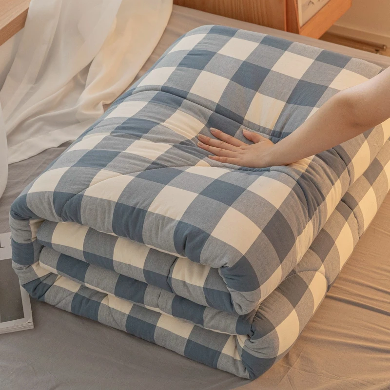 

Blue Buffalo Plaid Quilt Single Double Checkered Bedding Soft Microfiber Bedspread Lightweight Geometric Coverlet Blanket