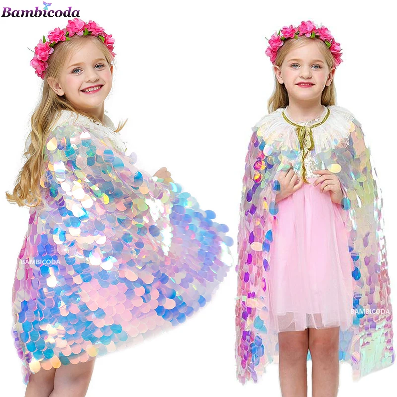 

Girls Princess Cloak Cosplay Costumes Kids Sequined Cloak For Carnival Birthday Party Dress Up Girl Clothes New Year Costume