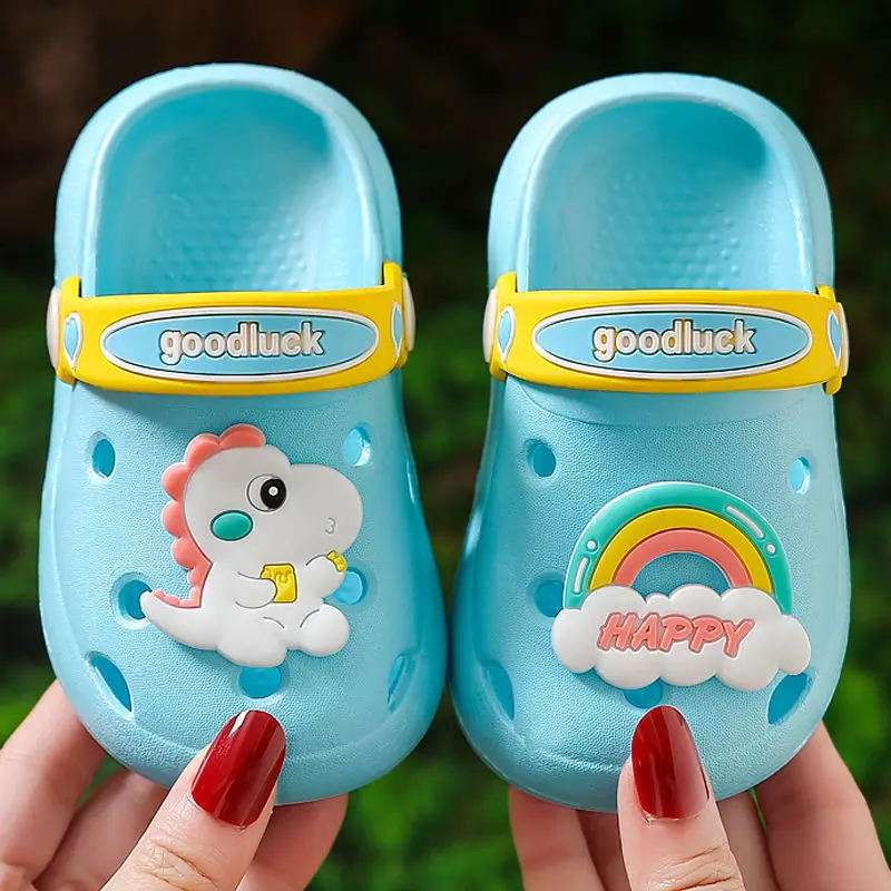 Cute White Dinosaur Garden Clogs Summer Shoes Girls Pink Slides Slippers Rainbow Sandals Children's Shoes 2022 Beach Mules Clogs