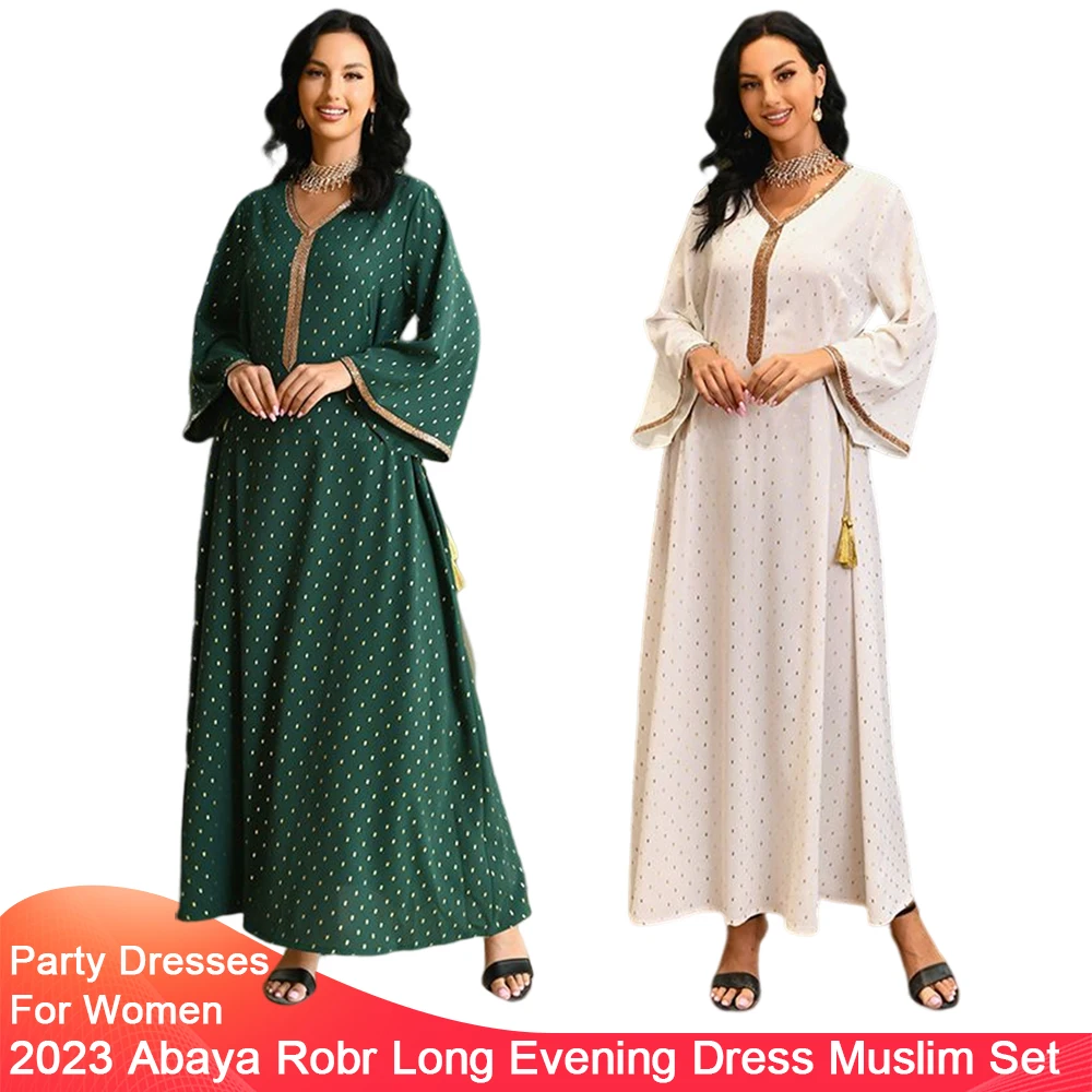 Muslim Dress Middle East Dubai Travel Clothing Bronzing Series Waist Rope Craft Muslim Suit Arab Lady Abaya Robes Evening Dress