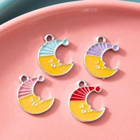10pcslot 1115mm enamel moon charms pendant bracelet female diy pendant alloy drip oil jewelry accessories factory wholesale