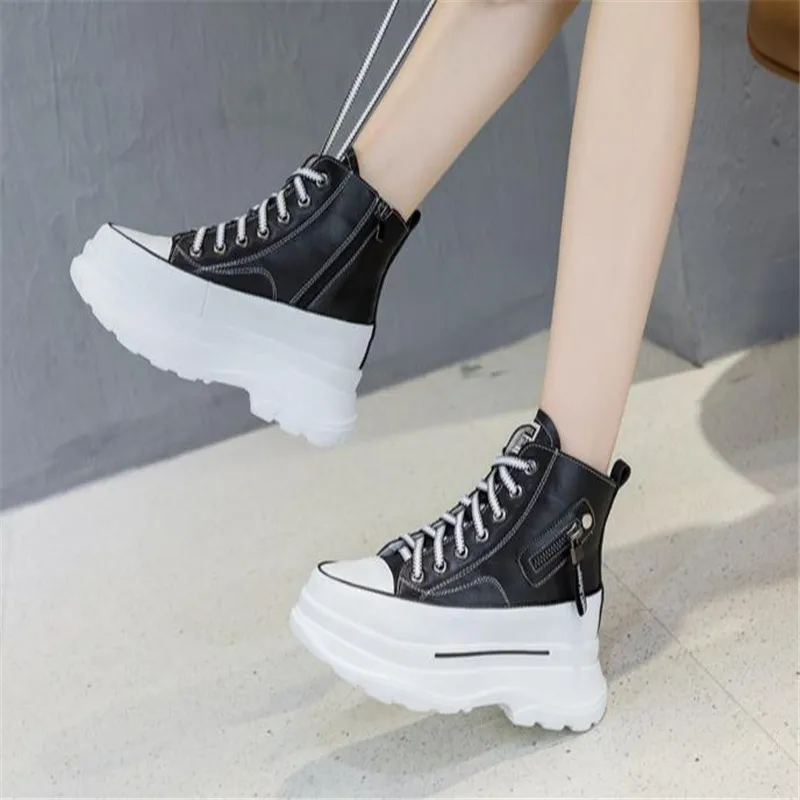 

7cm High quality fashion woMen Shoes Leather High Top Flat Casual Fashion Brand Comfy Couple Shoes Sneakers Spring Sneakers