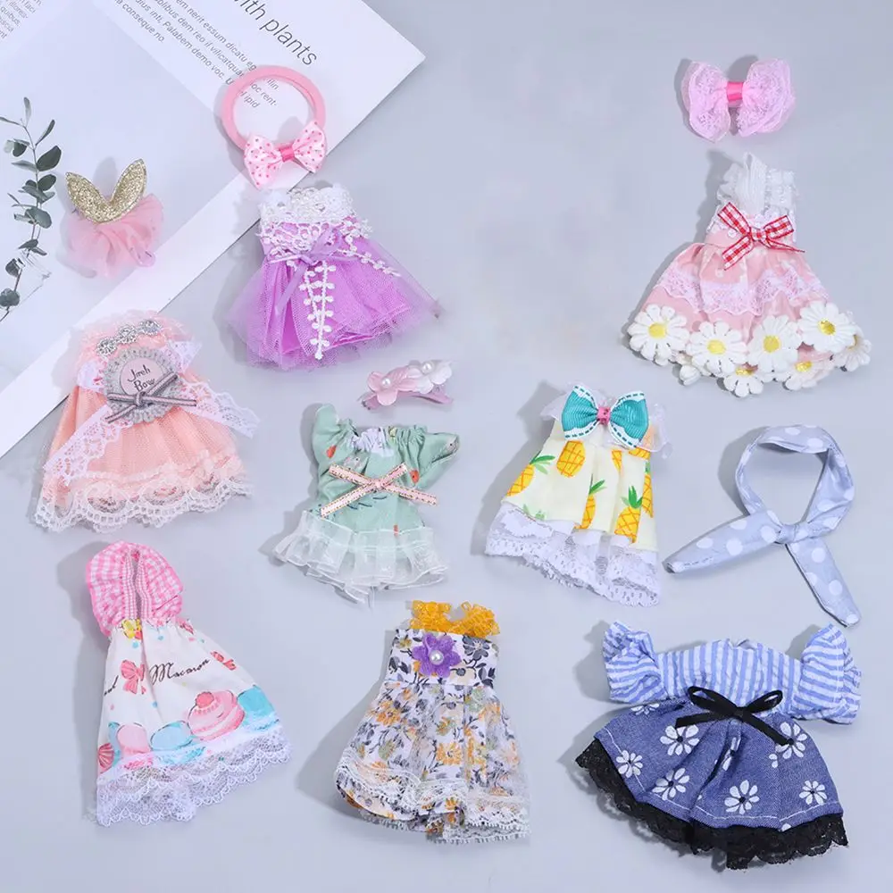 

Mini 16cm Doll Print Dress Multi-color Toys Lace SkirtPrincess Doll Cute Clothes Can Dress Up DIY Toys Clothes Birthday Gifts