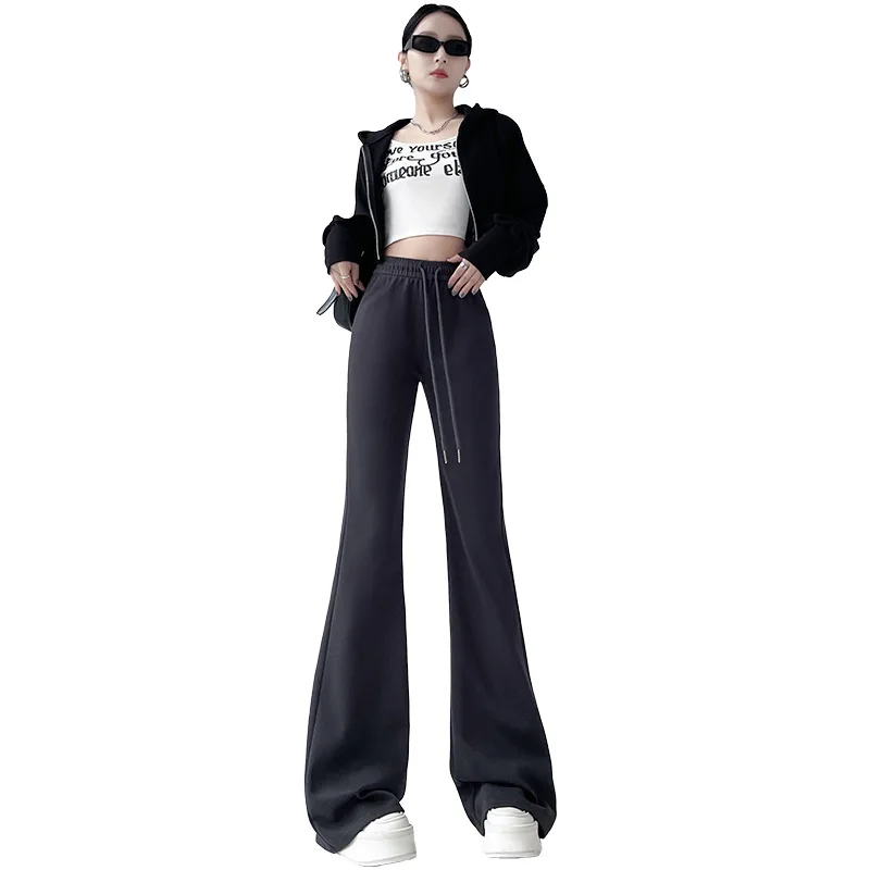 Женские длинные брюки спортивные брюки-клеш с высокой талией облегающие модные в