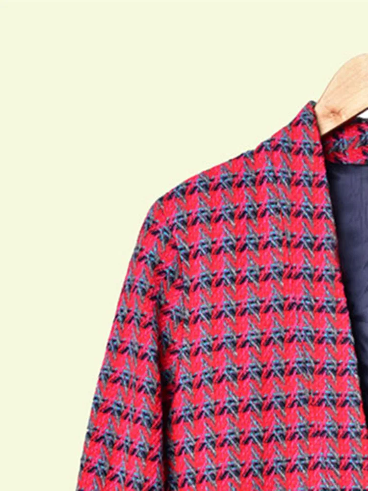 Женский кардиган в клетку осенне-зимнее пальто с длинным рукавом и V-образным