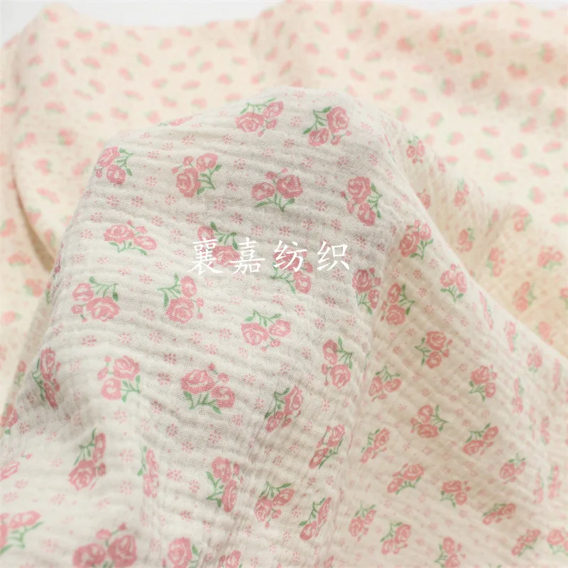 

100X135cm Double-layer Cotton Gauze Crepe Cloth Small Floral Cloth Children's Pajamas Home Clothing Fabric 180g m