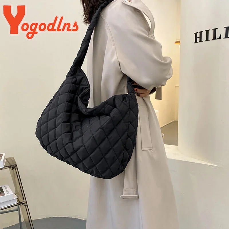 

2023 Winter Down Shoulder Bag Female Embroidery Thread Dumpling Bag 2023 Padded Crossbody Bag Designer Lady Down Handbags