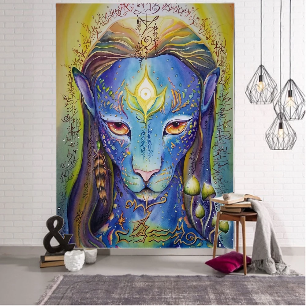 

Lion monster illustration art deco tapestry mandala witchcraft tapestry bohemian hippie wall hangings tapestry hanging living ro