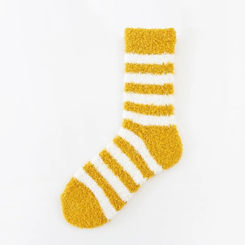 10 Pairs Autumn and Winter Thickened Striped Coral Fleece Socks Women Warm Home Sleeping Socks Mid-tube Plush Floor Socks