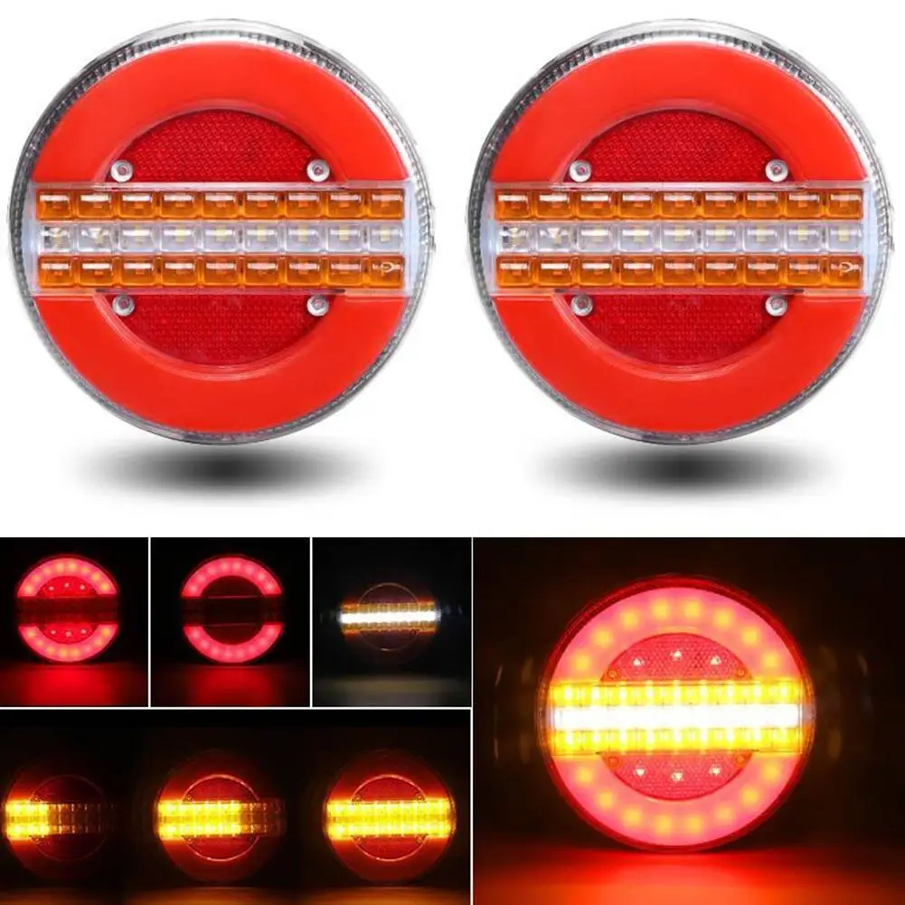 

2Pcs 4 Inch Truck Brake Light LED Round Trailer Turn Signals Tail Light 1200LM 12-24V Reverse Lamp IP67 Marker Lights